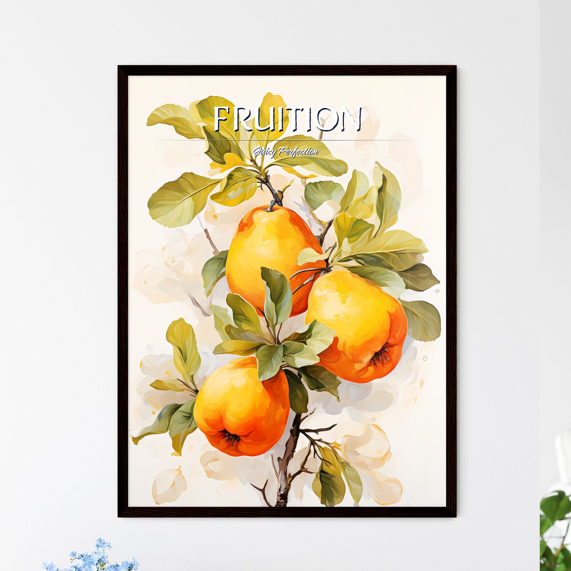 Quince Fruit With Leaf On White - A Painting Of Fruit On A Branch Default Title