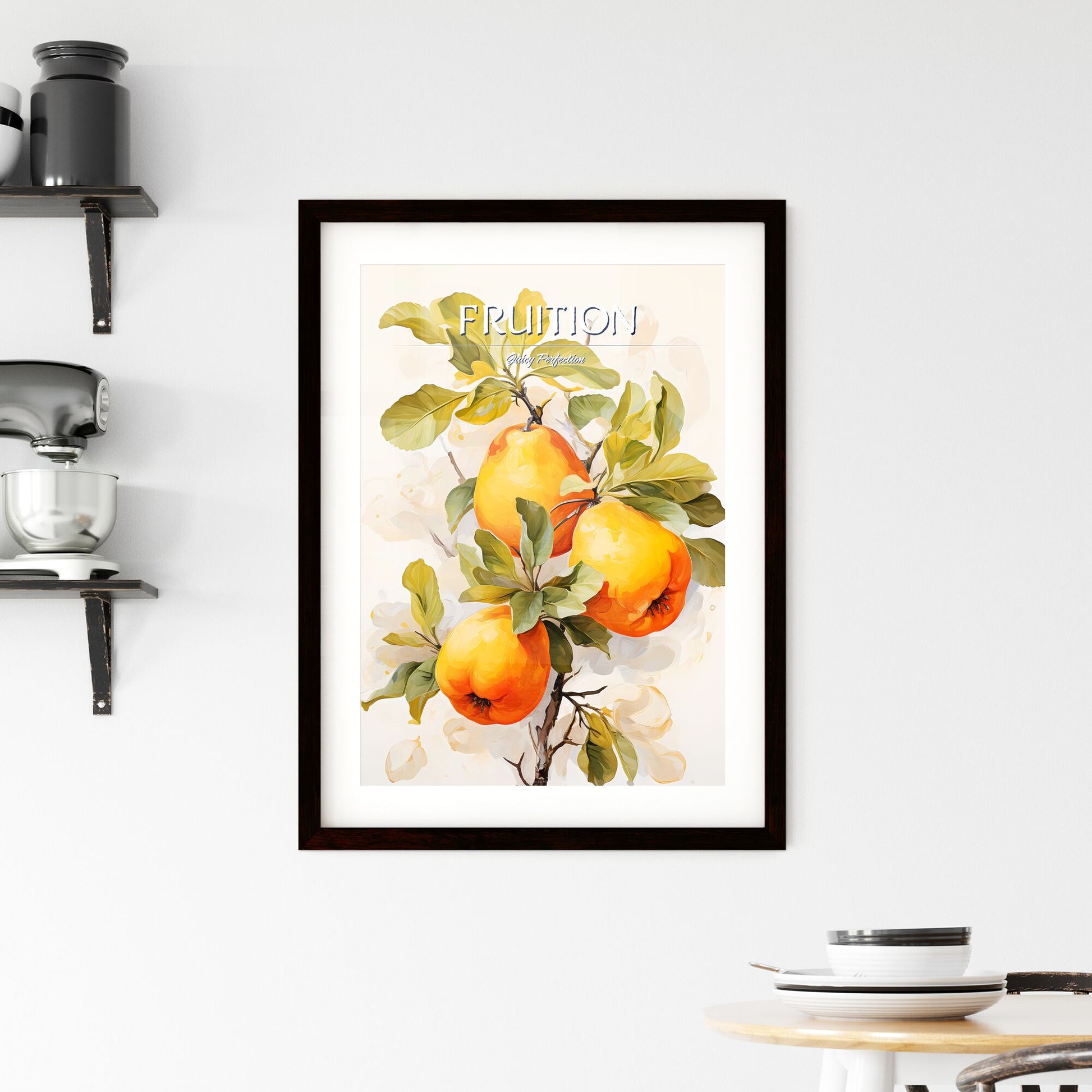 Quince Fruit With Leaf On White - A Painting Of Fruit On A Branch Default Title