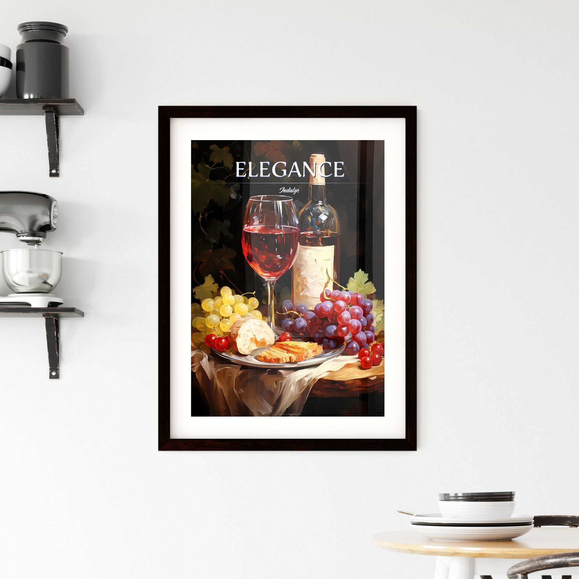 Red And White Wine Composition In Mood Lighting - A Bottle Of Wine And Grapes On A Plate Default Title