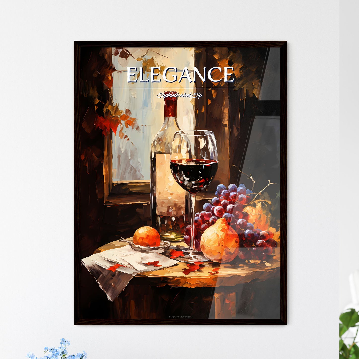 Red And White Wine Composition In Mood Lighting - A Painting Of A Wine Glass And Fruit On A Table Default Title