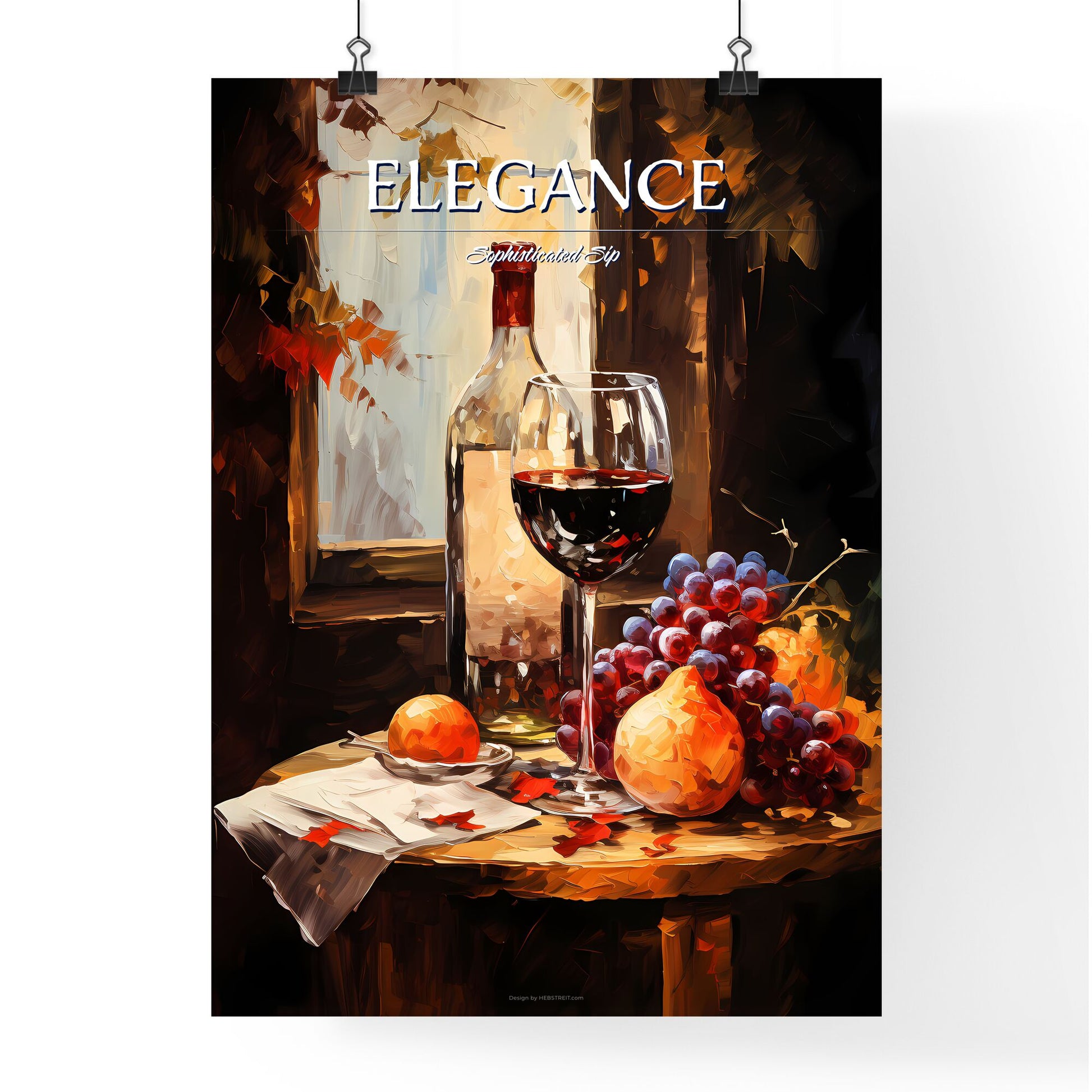 Red And White Wine Composition In Mood Lighting - A Painting Of A Wine Glass And Fruit On A Table Default Title