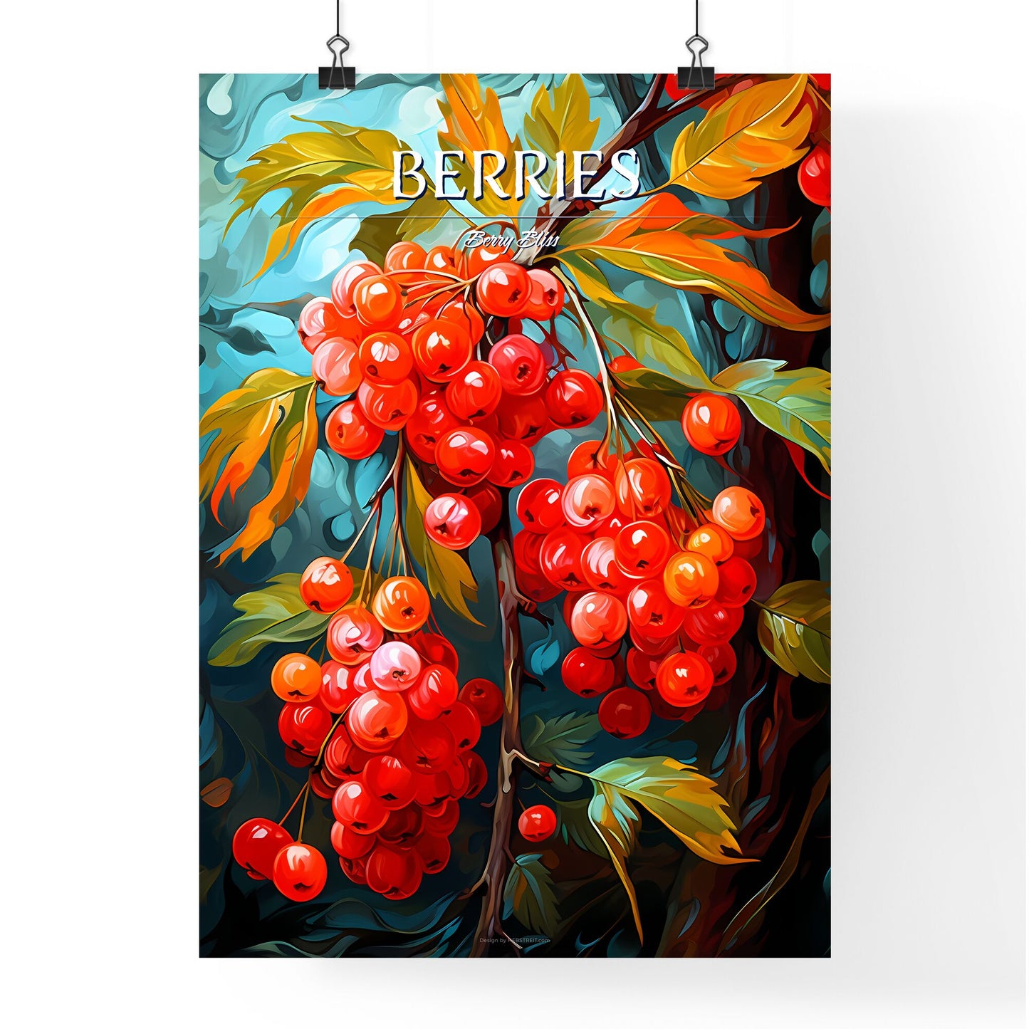 Rowan Berries With Leaves - A Painting Of Red Berries On A Branch Default Title