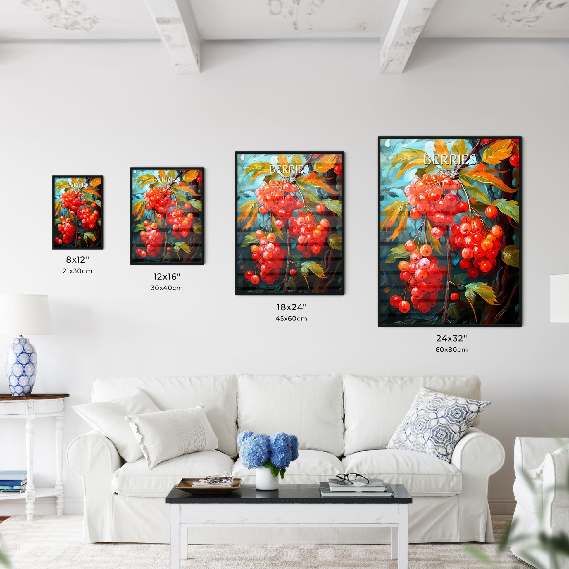 Rowan Berries With Leaves - A Painting Of Red Berries On A Branch Default Title