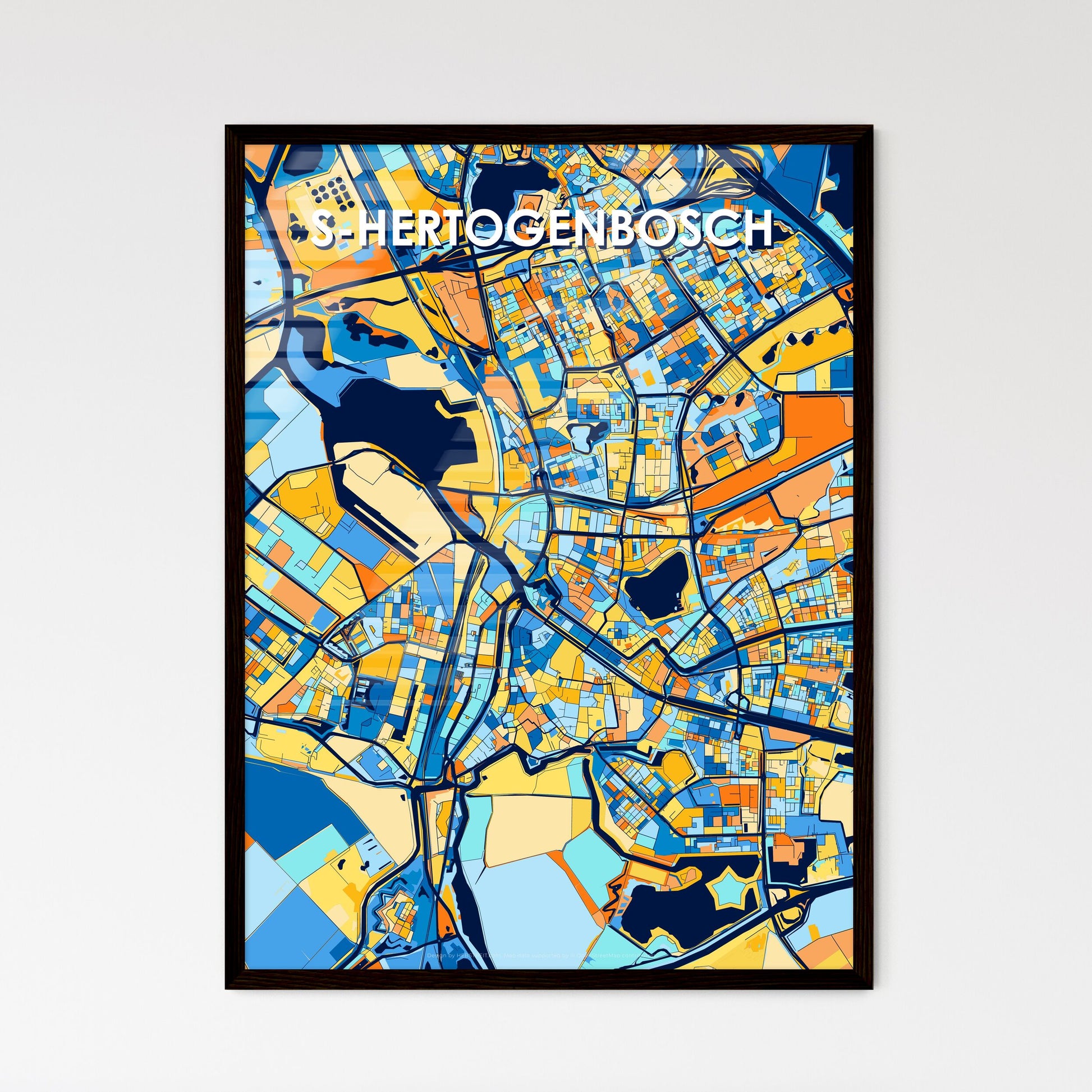 S-HERTOGENBOSCH NETHERLANDS Vibrant Colorful Art Map Poster Blue Orange