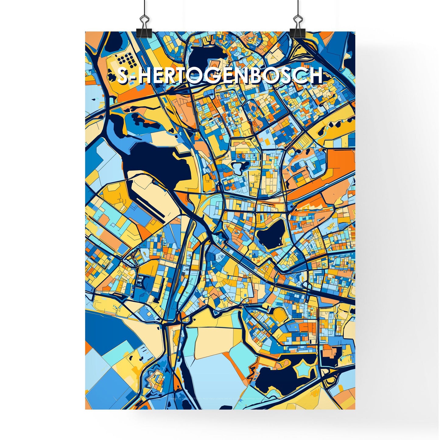 S-HERTOGENBOSCH NETHERLANDS Vibrant Colorful Art Map Poster Blue Orange