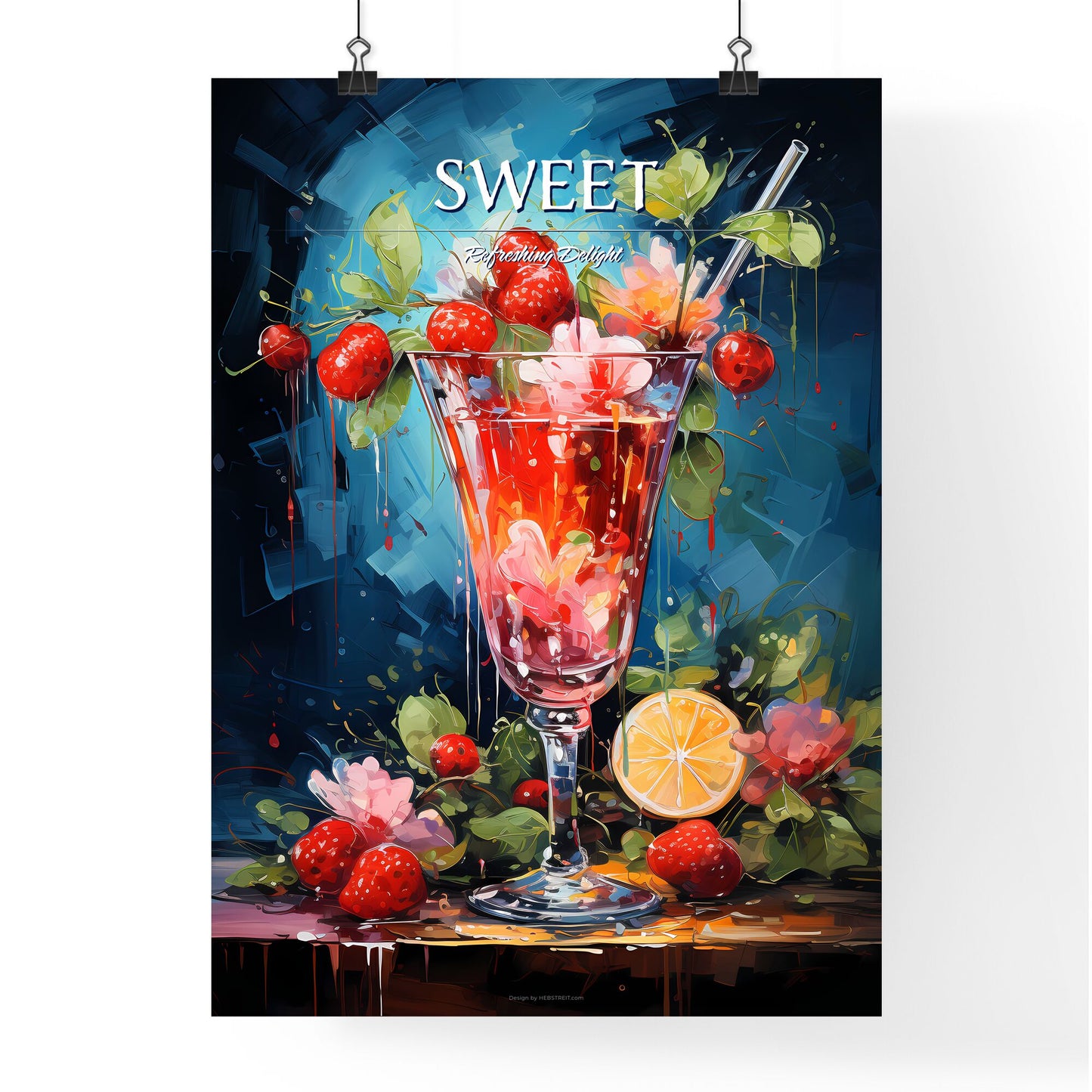 Strawberry Margarita Cocktail - A Painting Of A Glass Of Liquid With Flowers And Fruits Default Title