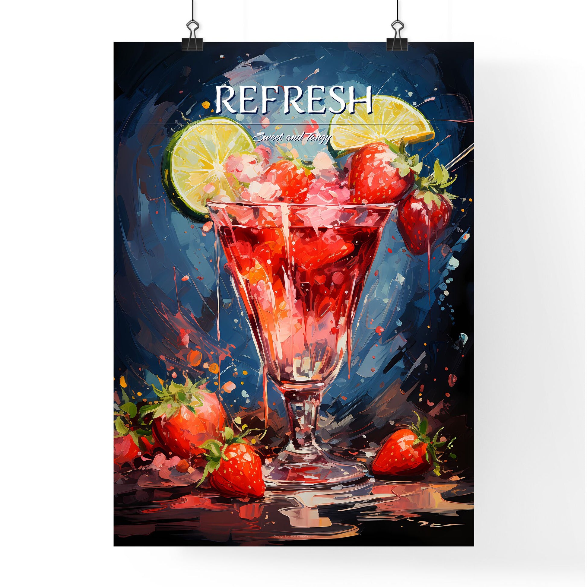 Strawberry Margarita Cocktail - A Painting Of A Drink With Strawberries And Limes Default Title