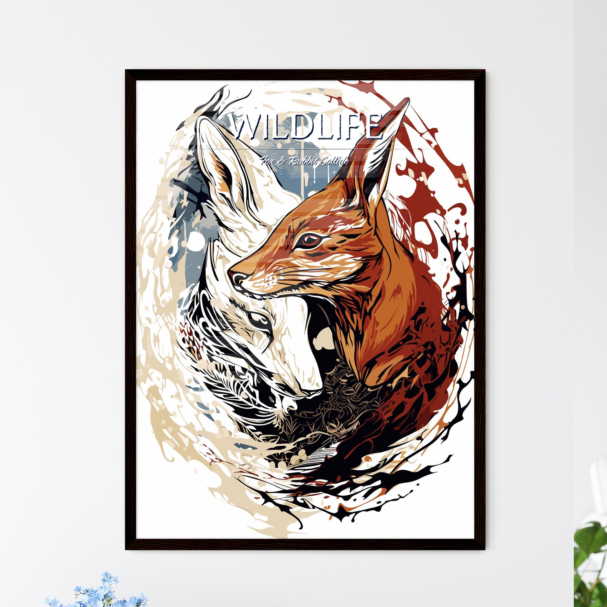 The Fox And The Rabbit Poster - A Fox And Wolf With Paint Splashes With Laguna Pueblo In The Background Default Title