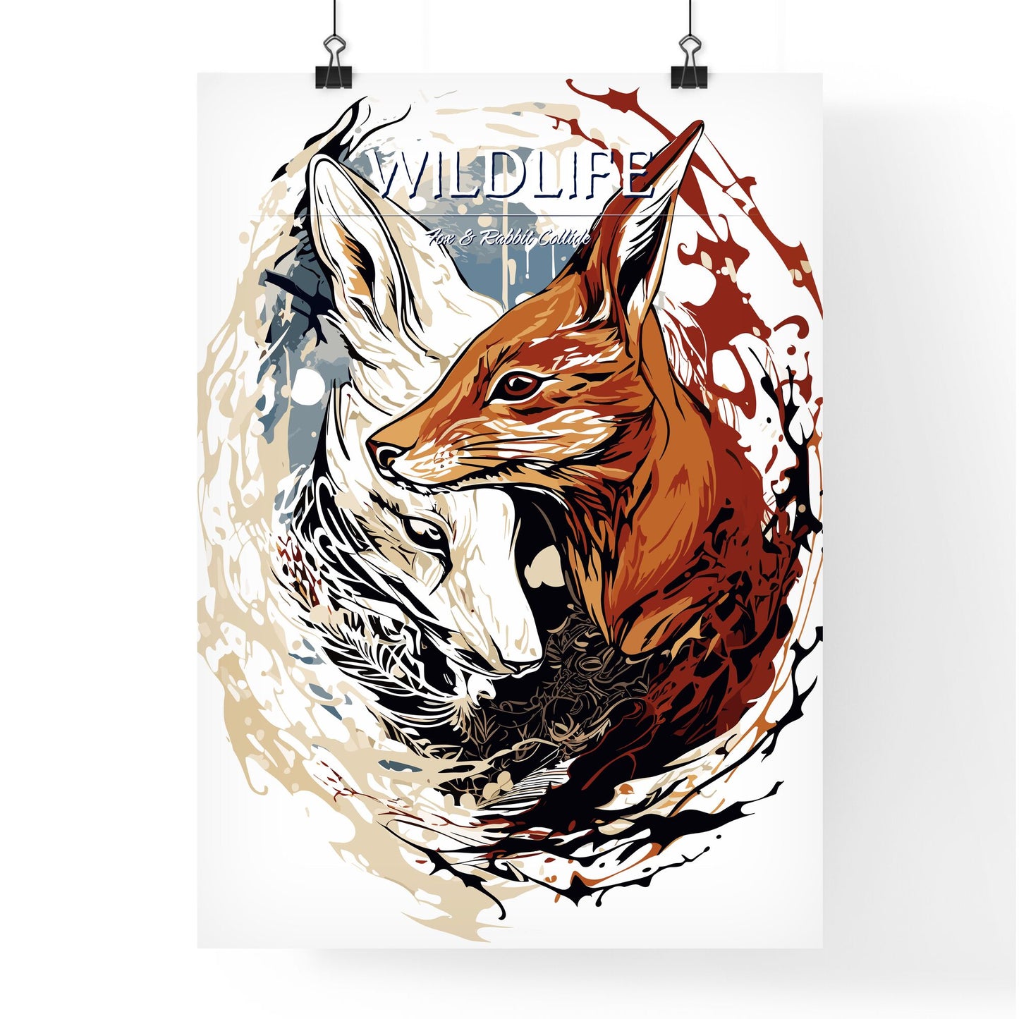 The Fox And The Rabbit Poster - A Fox And Wolf With Paint Splashes With Laguna Pueblo In The Background Default Title