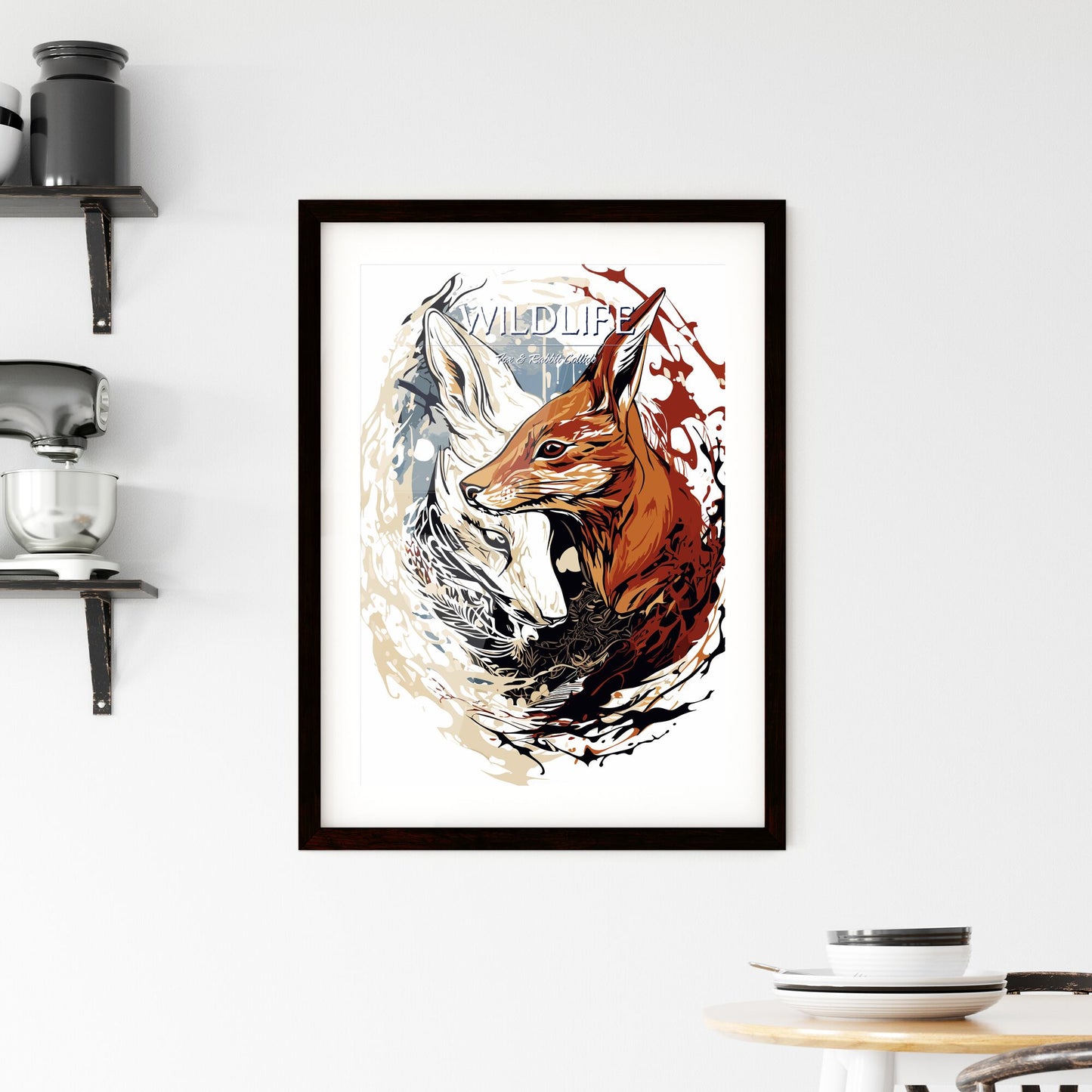 The Fox And The Rabbit Poster - A Fox And Wolf With Paint Splashes With Laguna Pueblo In The Background Default Title