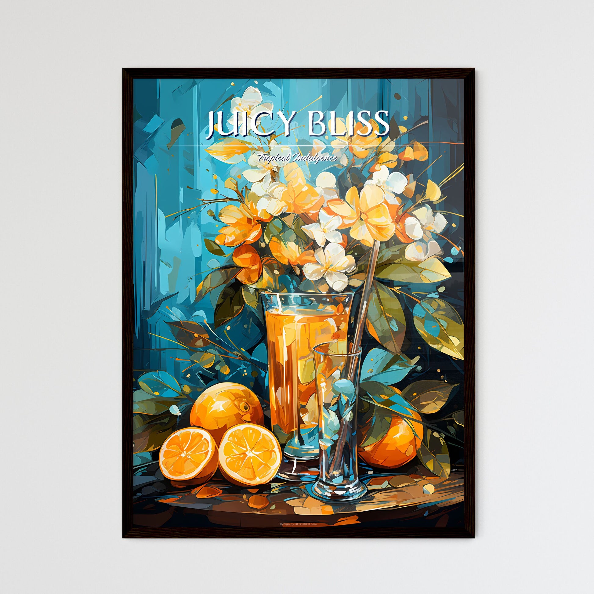 Tropical Cocktail With Orange Lemon And Carambola - A Painting Of A Glass Of Orange Juice Next To Oranges Default Title