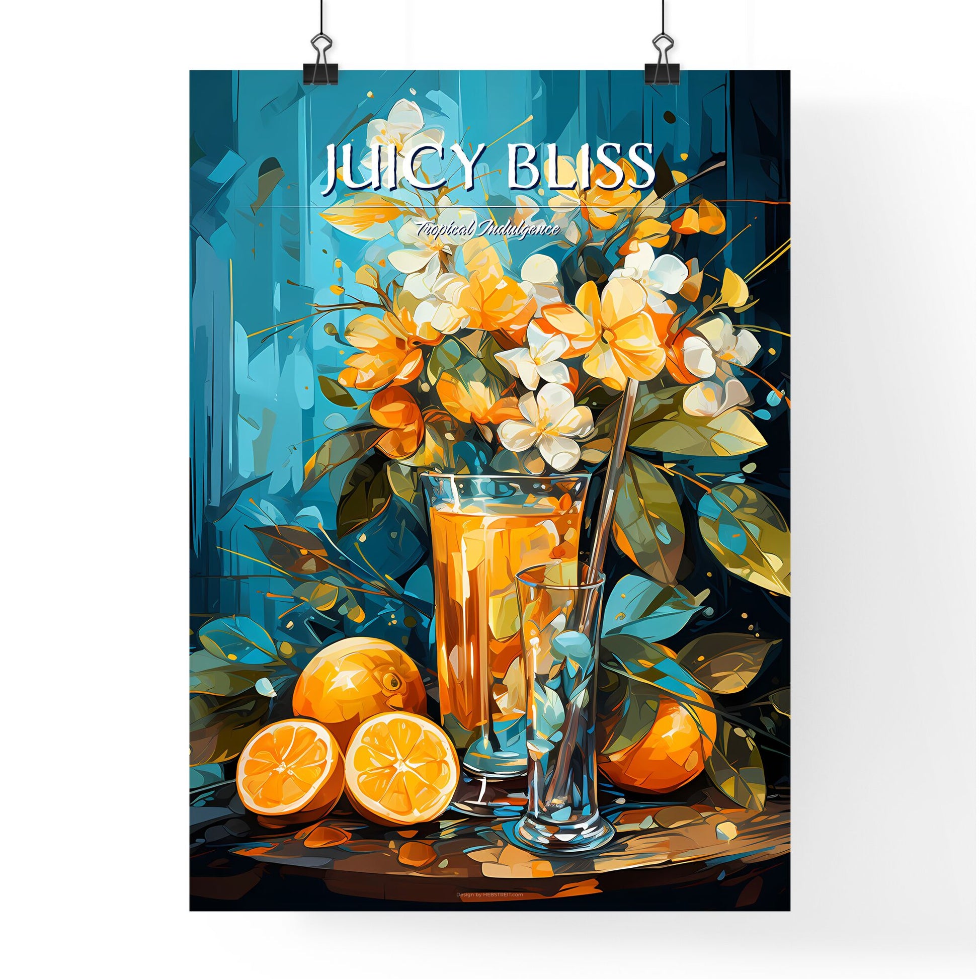 Tropical Cocktail With Orange Lemon And Carambola - A Painting Of A Glass Of Orange Juice Next To Oranges Default Title