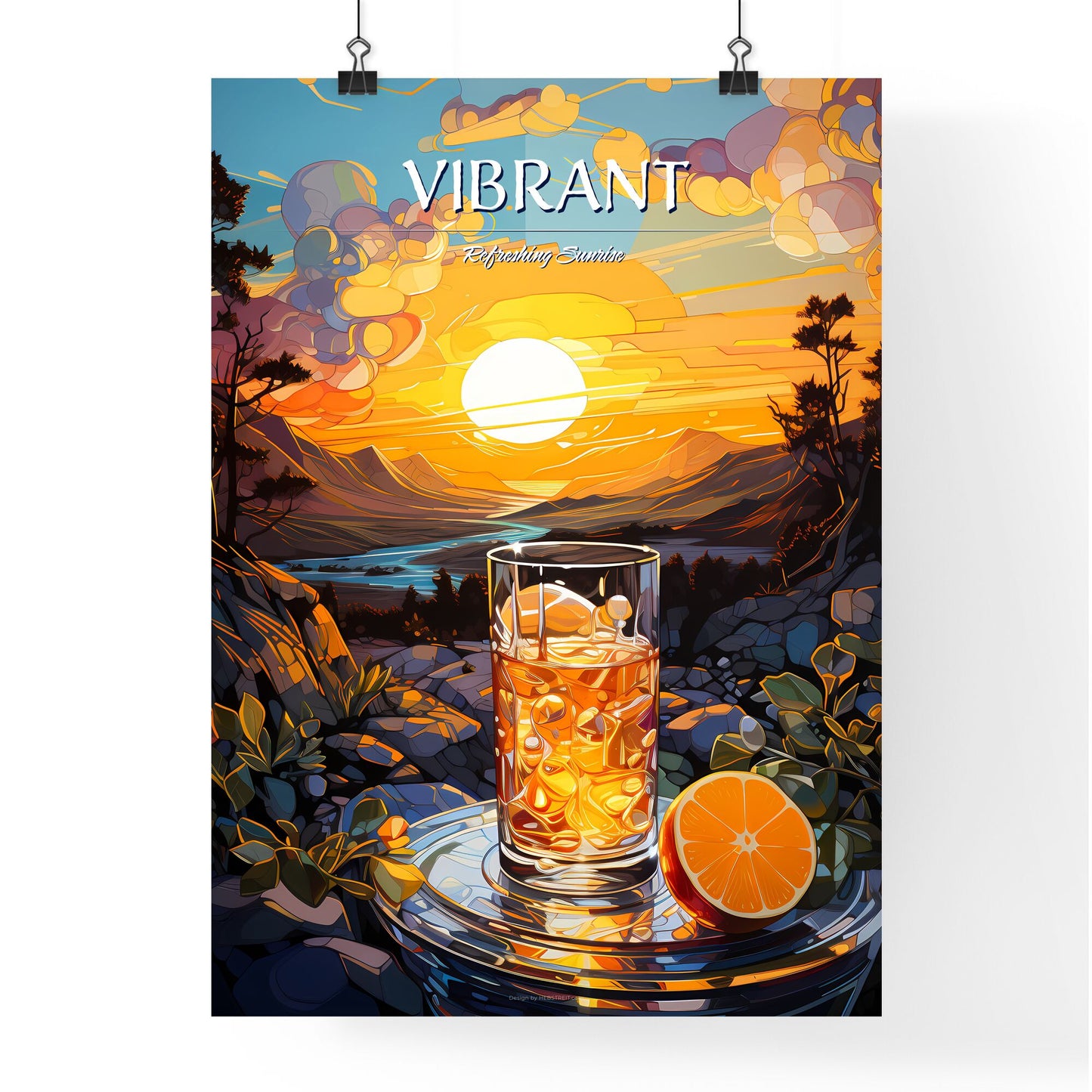 Vibrant Vodka Sunrise - A Glass Of Ice And Orange Juice On A Rock With A Sunset In The Background Default Title