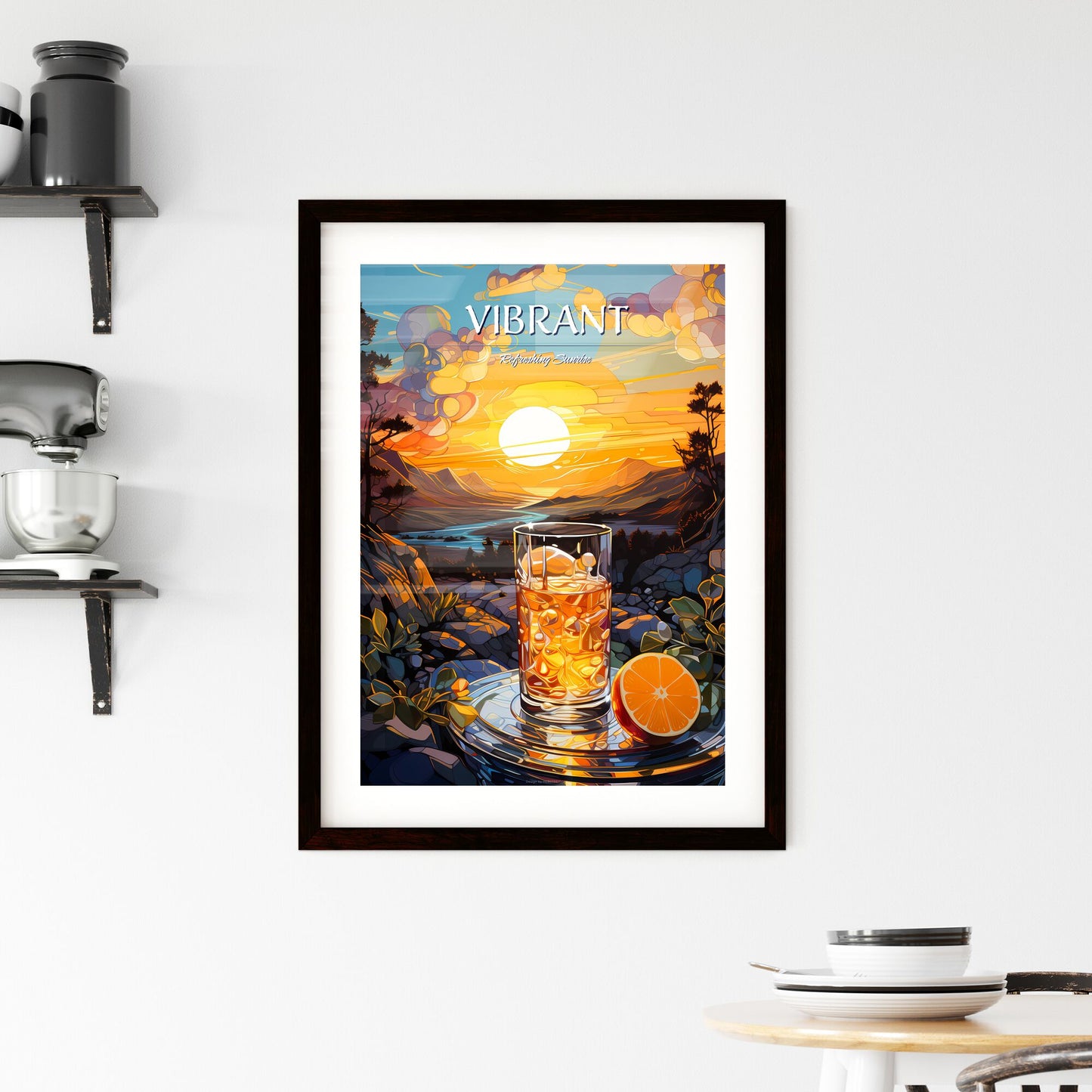 Vibrant Vodka Sunrise - A Glass Of Ice And Orange Juice On A Rock With A Sunset In The Background Default Title