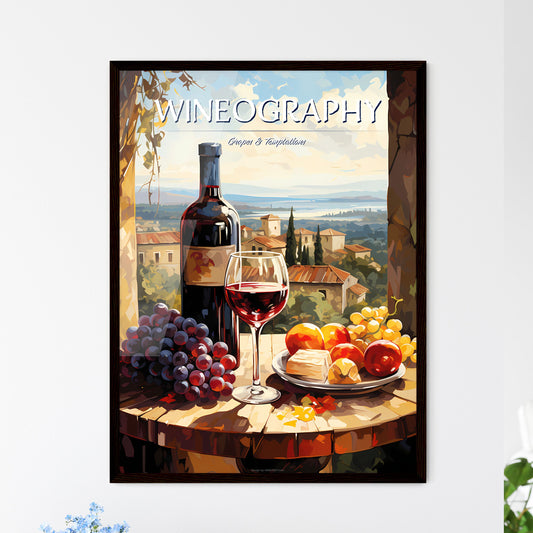 Vineyard With Red And White Wine - A Painting Of A Wine Bottle And A Glass Of Wine Next To A Plate Of Fruit Default Title