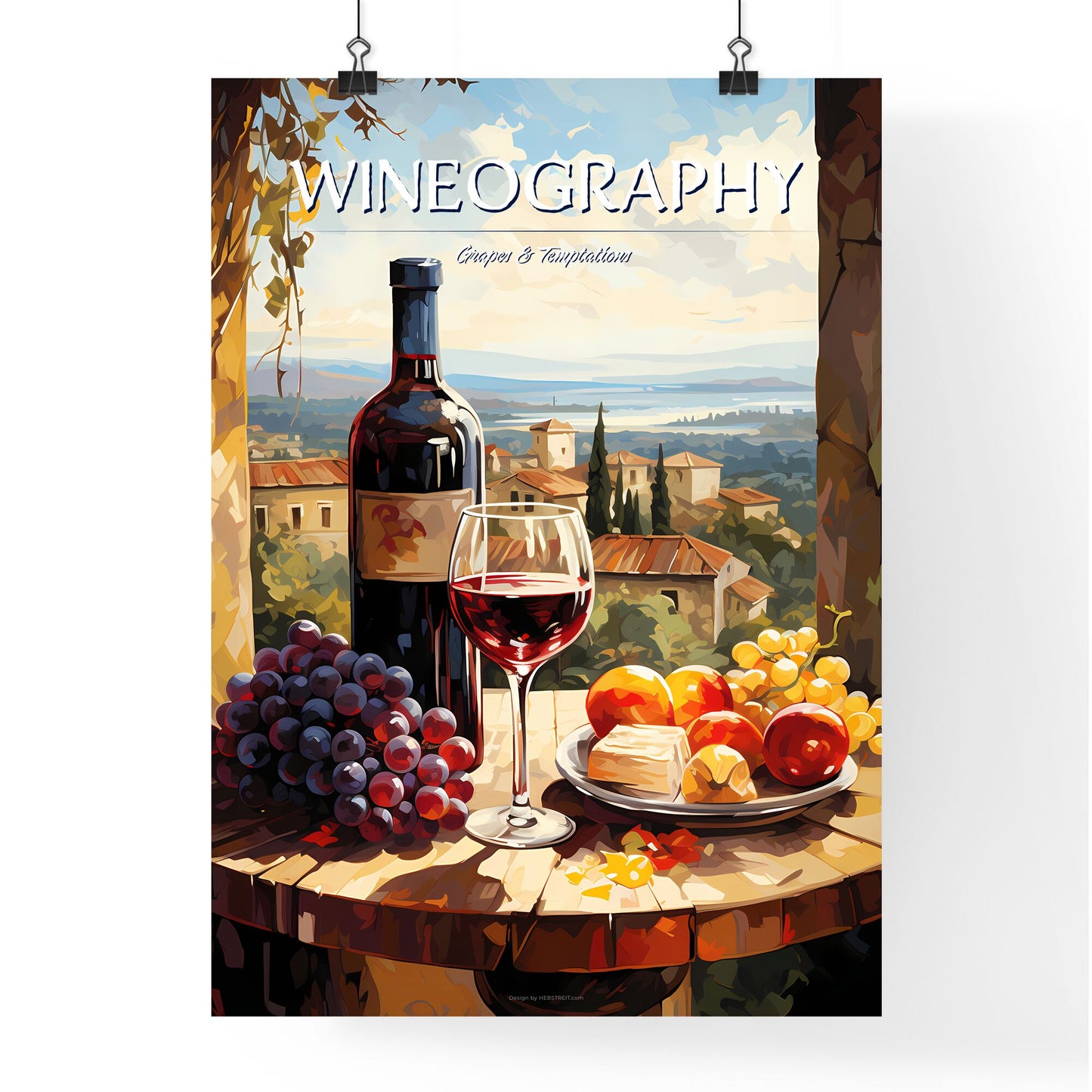 Vineyard With Red And White Wine - A Painting Of A Wine Bottle And A Glass Of Wine Next To A Plate Of Fruit Default Title