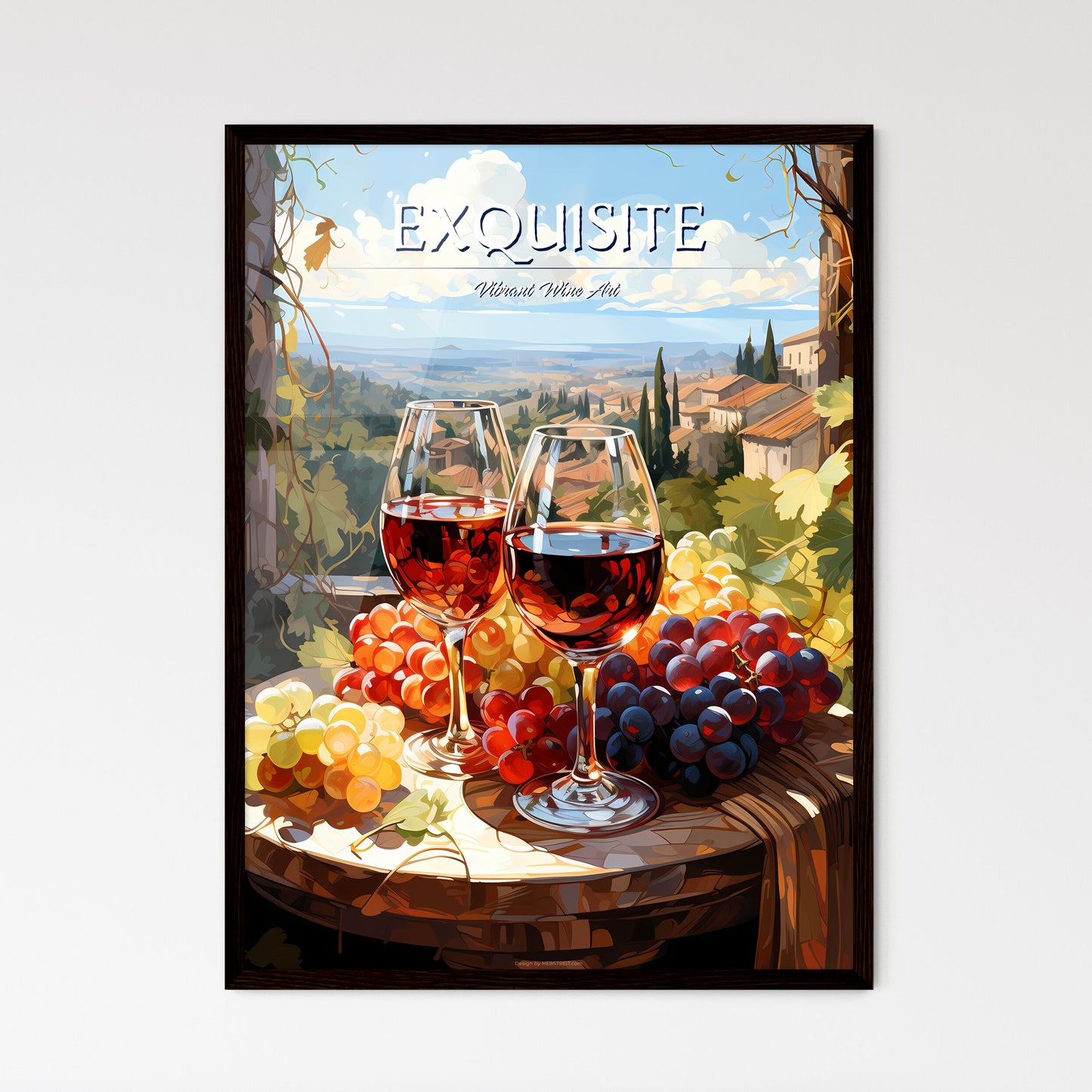 Vineyard With Red And White Wine - A Painting Of Wine Glasses And Grapes On A Table Default Title