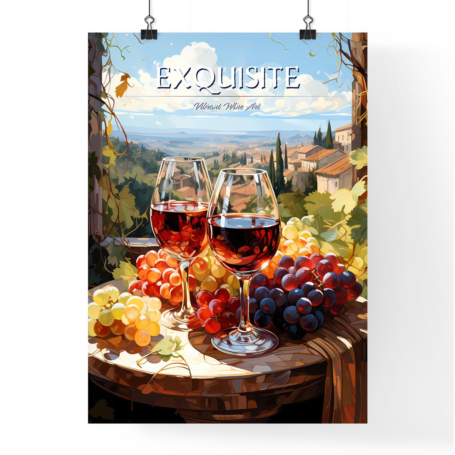 Vineyard With Red And White Wine - A Painting Of Wine Glasses And Grapes On A Table Default Title