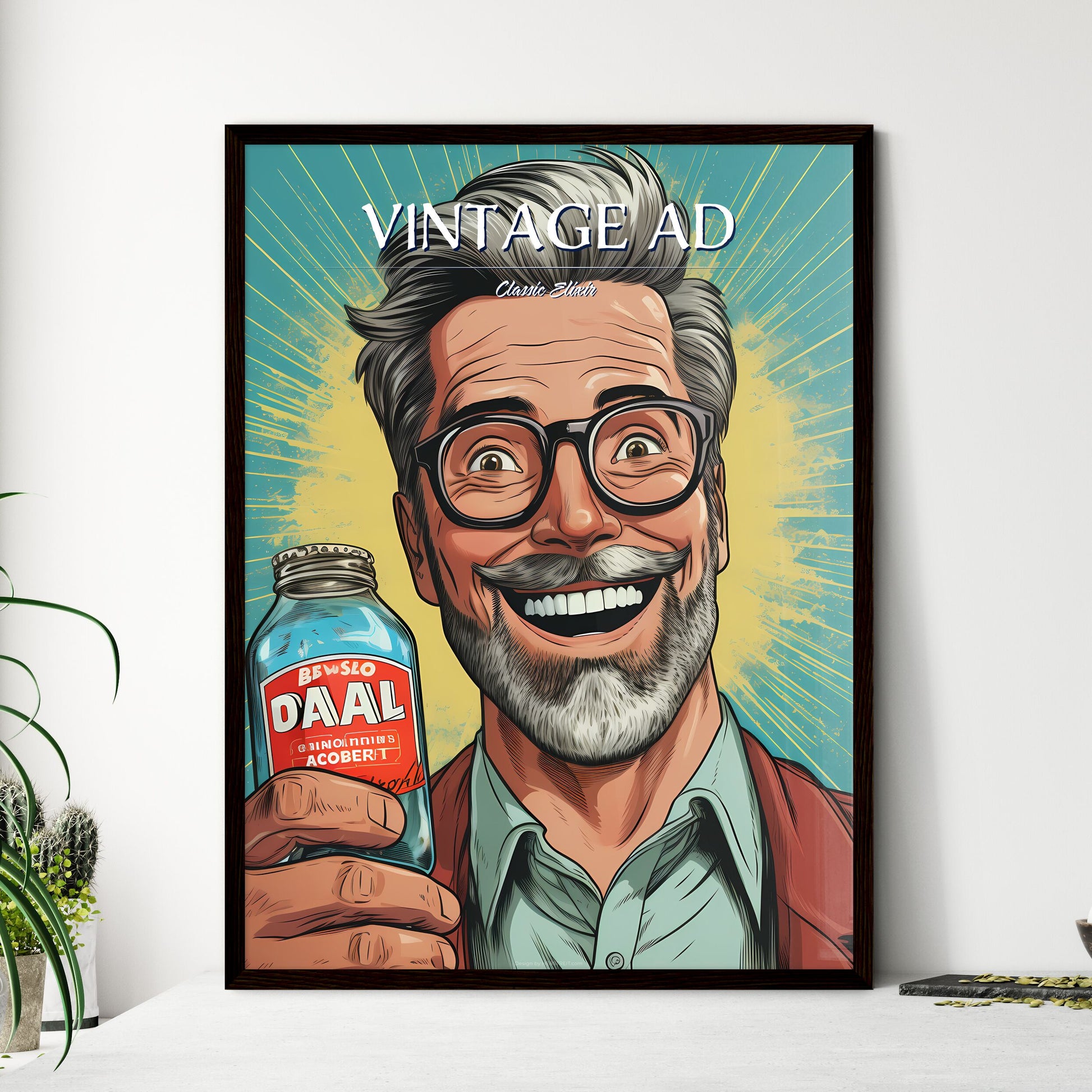 Vintage Advertising - A Man Holding A Bottl - Framed Art Print