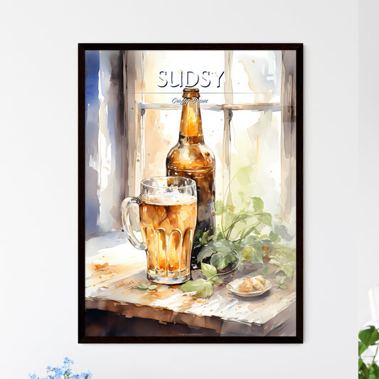 Watercolor Beer Glass And Bottle - A Waterco - Framed Art Print