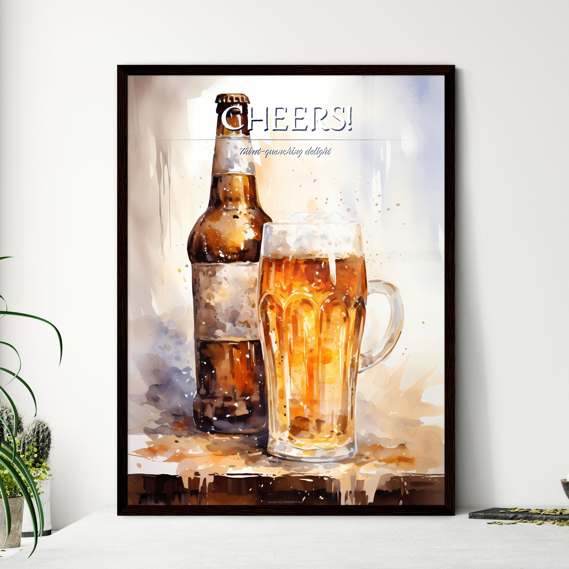 Watercolor Beer Glass And Bottle - A Waterco - Framed Art Print