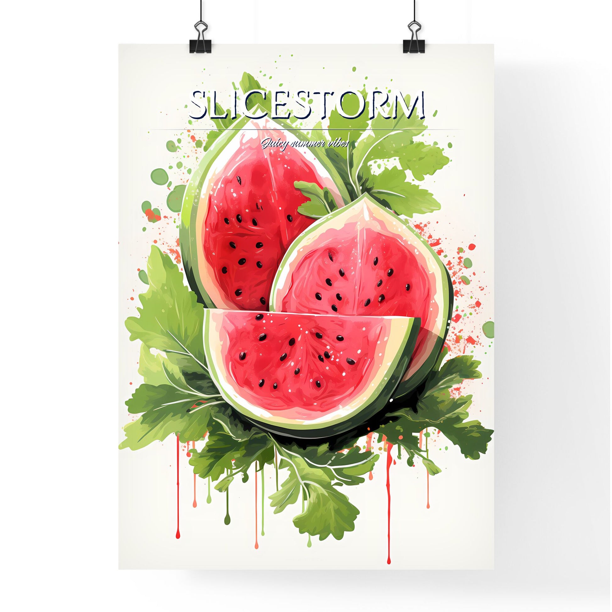 Watermelon Slices With Leaves And Splatter Paint On Them Default Title