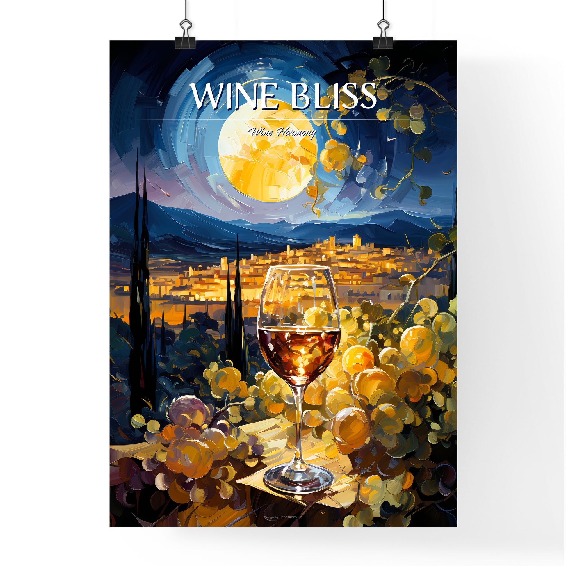 White Wine On Background Of Evening Vineyard - A Glass Of Wine On A Table With A City In The Background Default Title