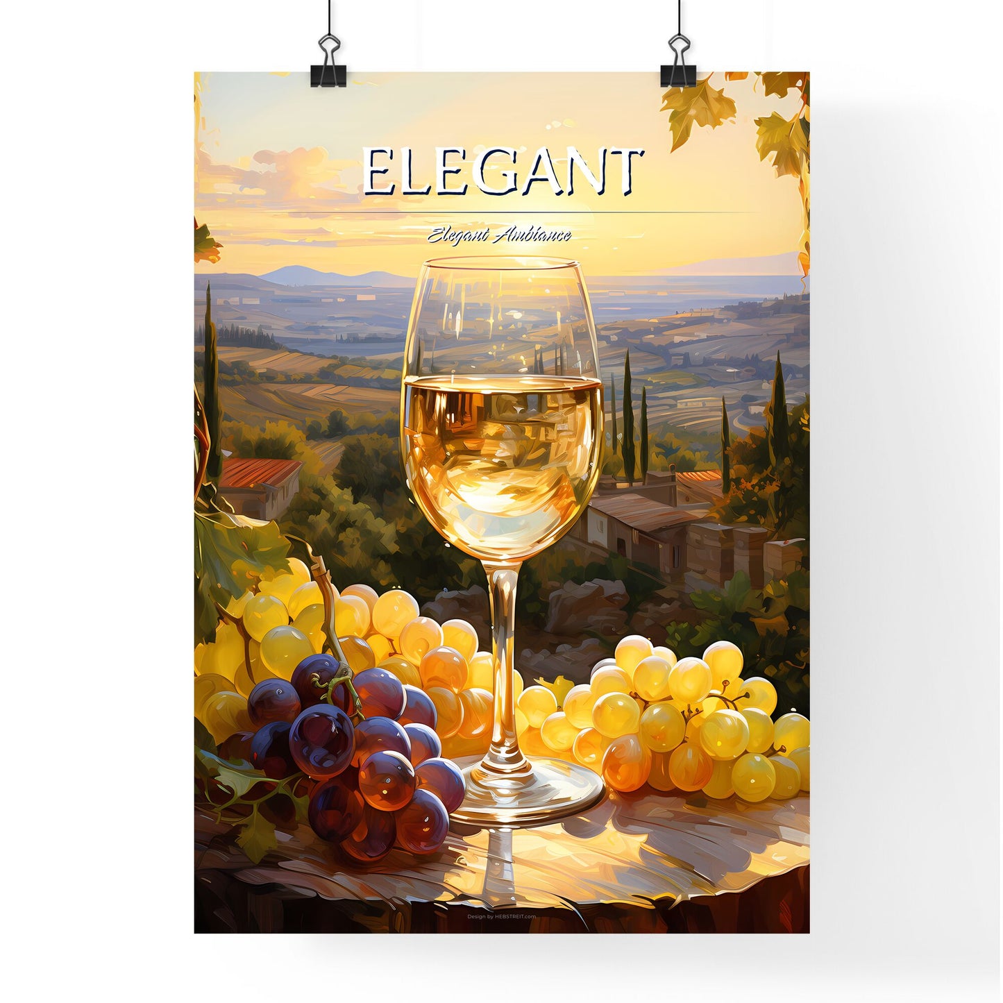 White Wine On Background Of Evening Vineyard - A Glass Of Wine And Grapes On A Table Default Title