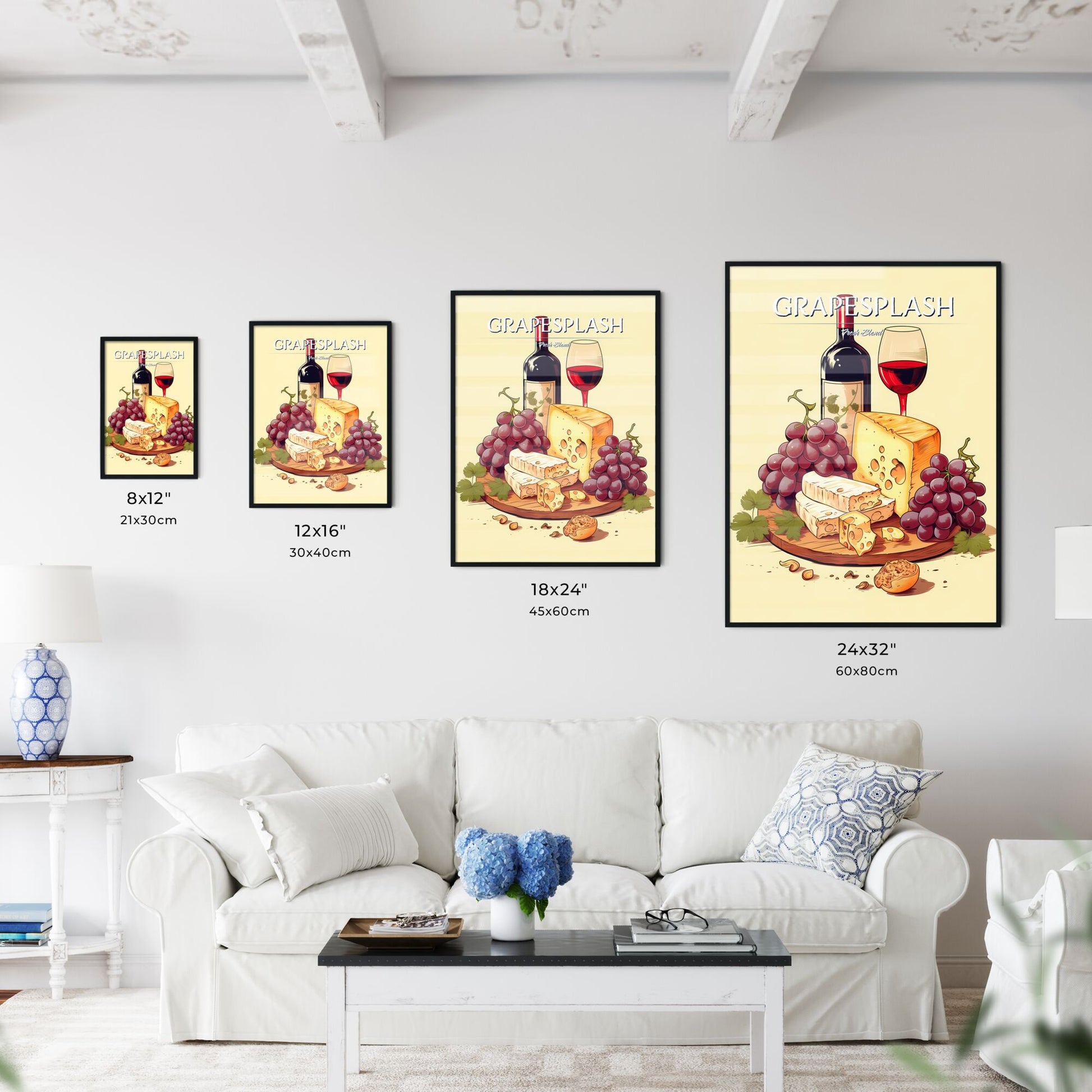 Wine Bottle And Grapes On A Wooden Board Art Print Default Title