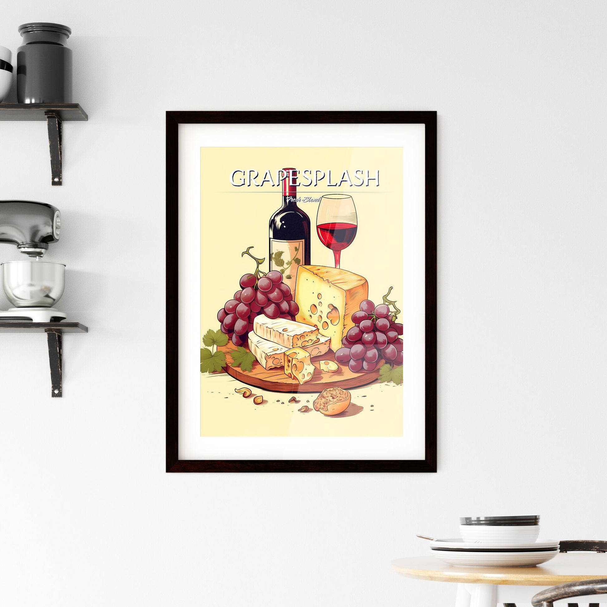 Wine Bottle And Grapes On A Wooden Board Art Print Default Title