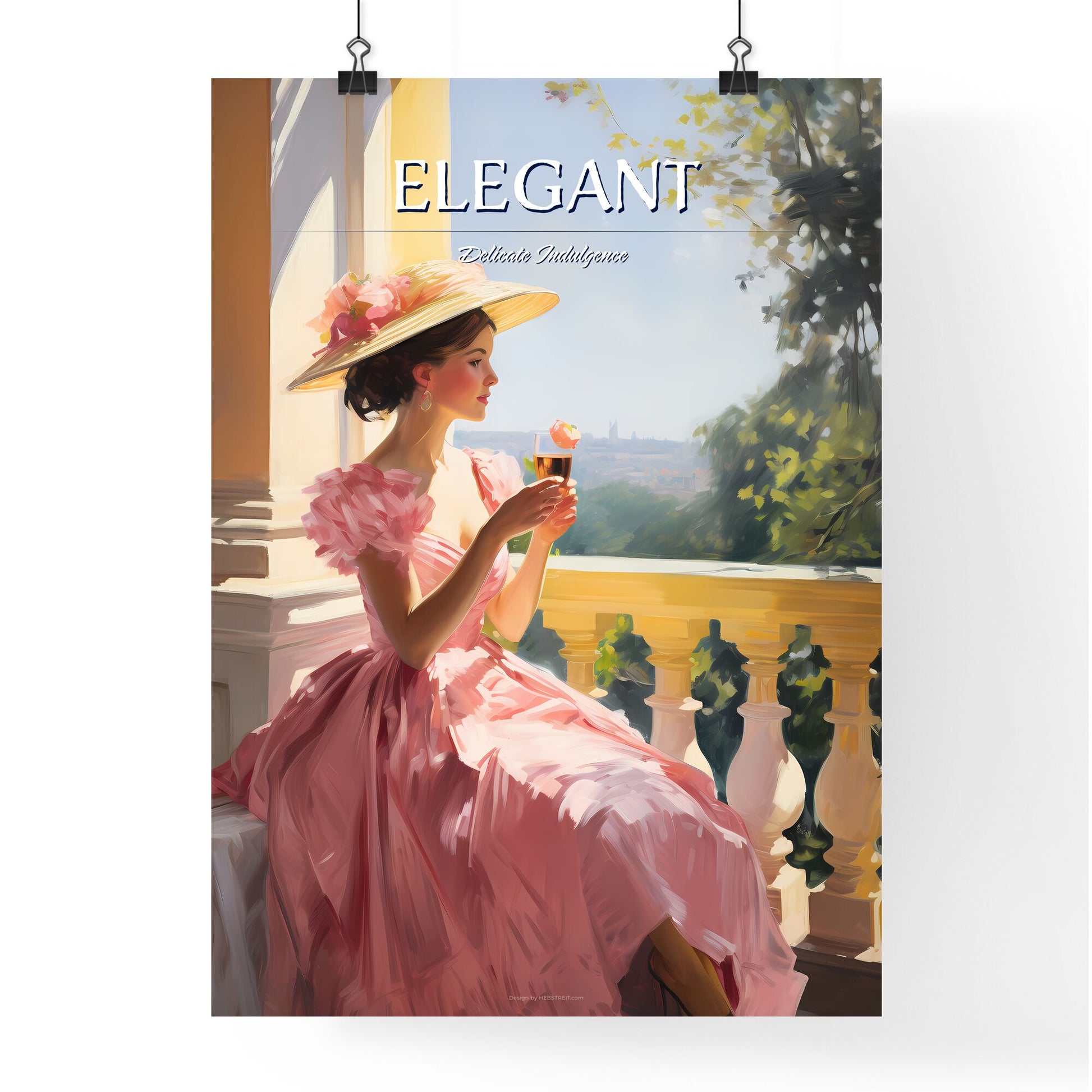 Woman In A Pink Dress Holding A Glass Of Wine Art Print Default Title