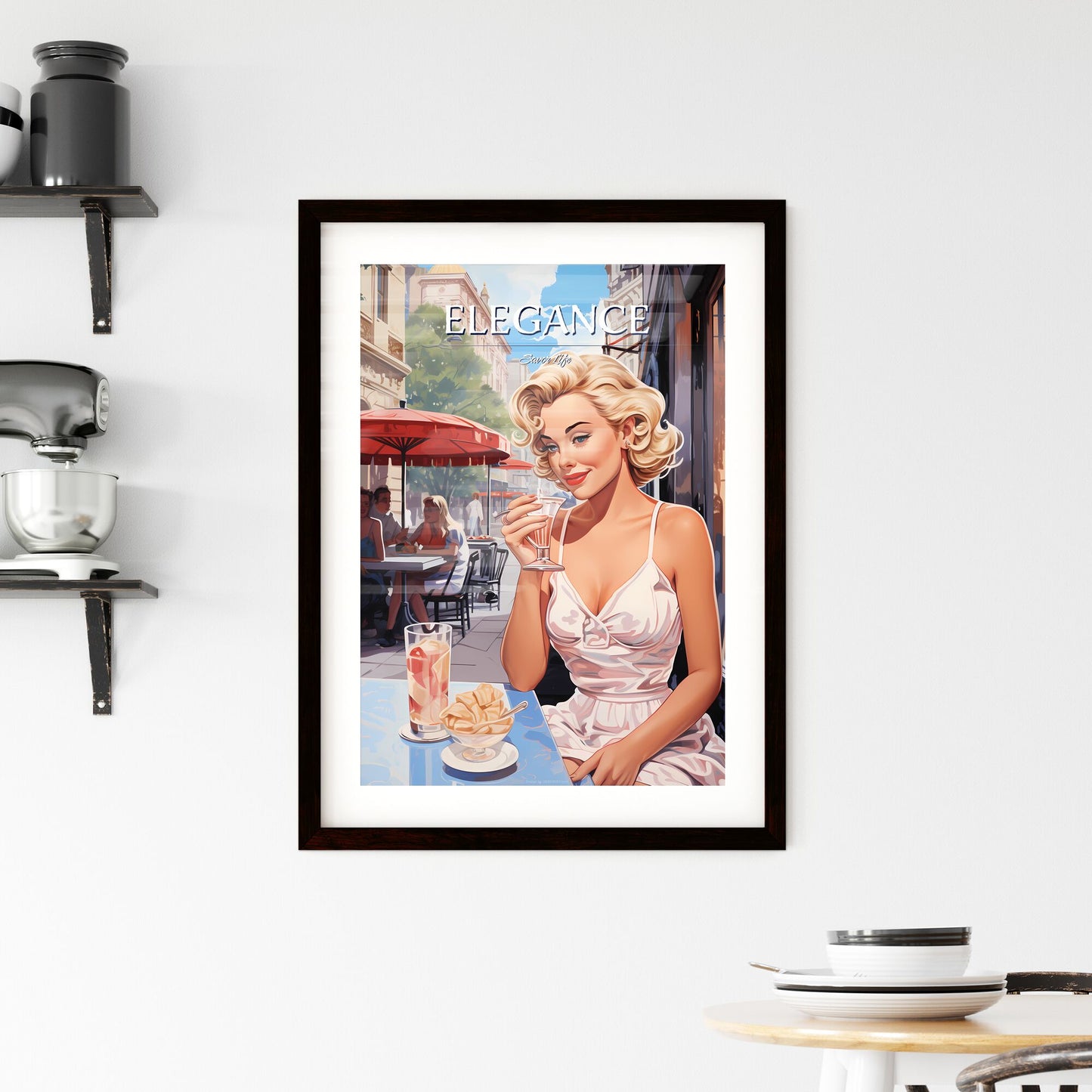 Woman Sitting At A Table With A Drink Art Print Default Title